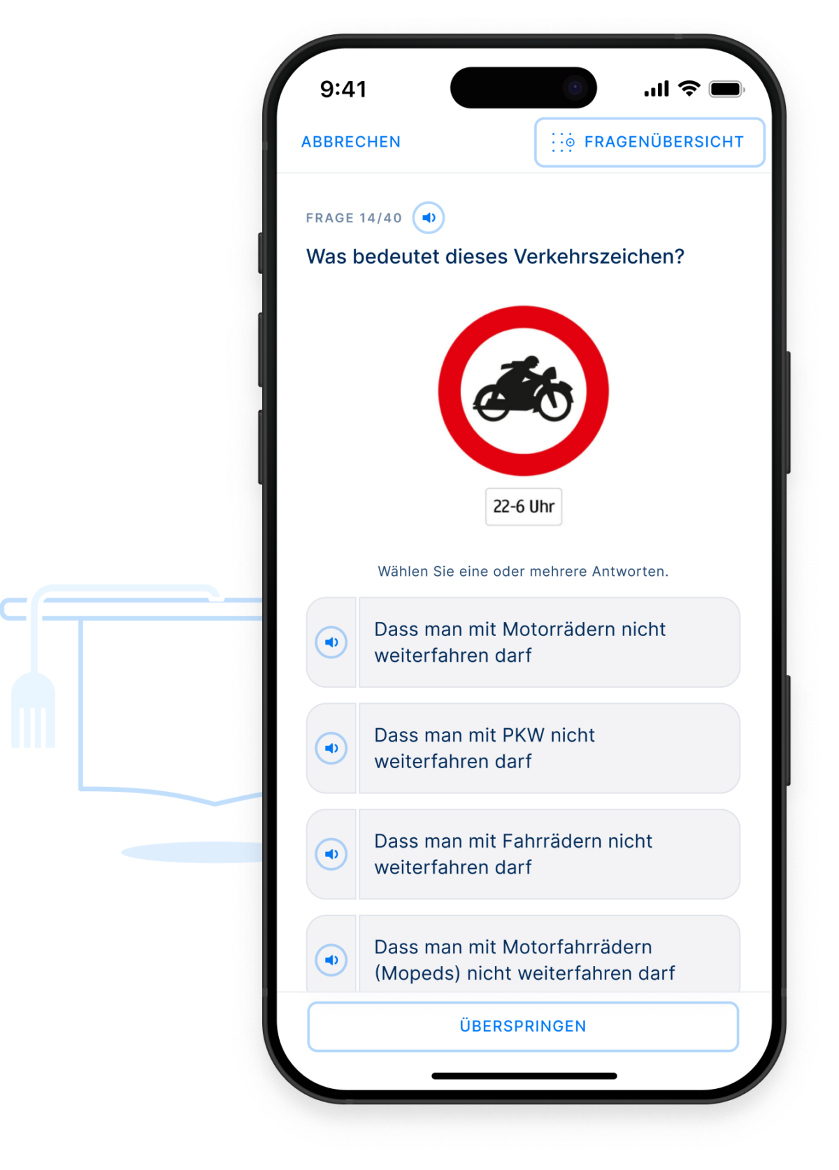 Smartphone mit User Interface der Testprüfung